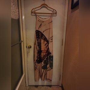 Women’s Beige Butterfly Print Maxi Dress